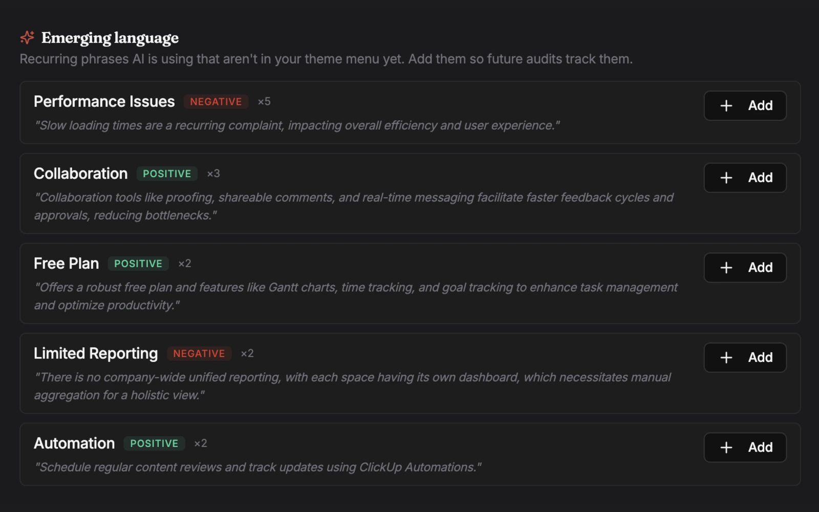 Themes across every saved answer.